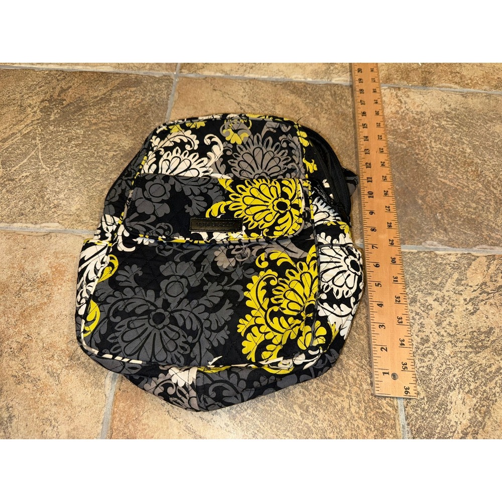 Vera Bradley Baroque Quilted Cotton Small Backpack Yellow Grey Floral Bag‎